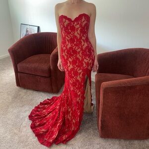 Jovani Red Strapless Gown